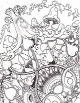 Coloring Pages Printable Trippy Mushroom Adult Deviantart Line Mushrooms Grown Color Colouring Book Shroom Sun Drawing Drug Drawings Books Sheets sketch template