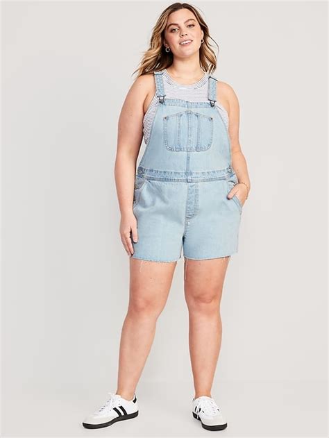 slouchy straight non stretch jean cut off short overalls for women 3