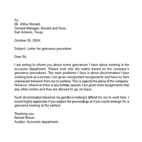 formal grievance letter sample master template