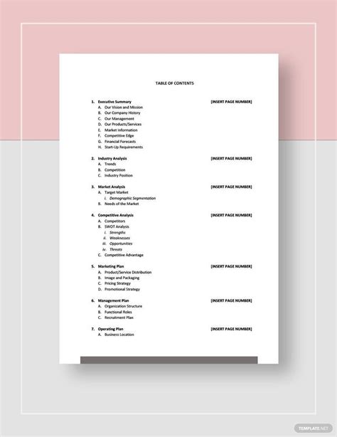 sample business plan outline template google docs word apple pages