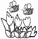 Bee Coloring Pages Bumble Honey Tulips Drawing Spring Clipart Printable Bees Flowers Flower Couple Kids Cute Colouring Color Sheet Bumblebee sketch template