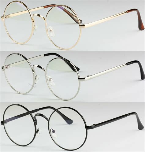 unisex round metal frame clear lens vintage retro geek fashion glasses