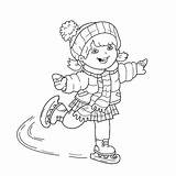 Skating Outline Coloring Girl Cartoon Ice Book Kids Winter Sports Vector Illustrations Stock sketch template