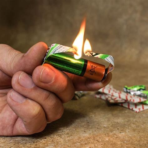 chewing gum   battery    fire starter   foil backed wrapper  short