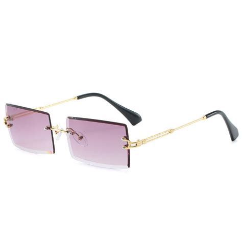 2020 small sunglasses women rimless rectangle sun glasses summer tint