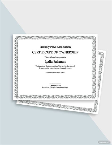 dog certificate template  pages psd publisher indesign