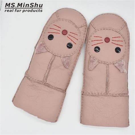 Winter Gloves Women Gloves Sheepskin Fur Mittens Adult Leather