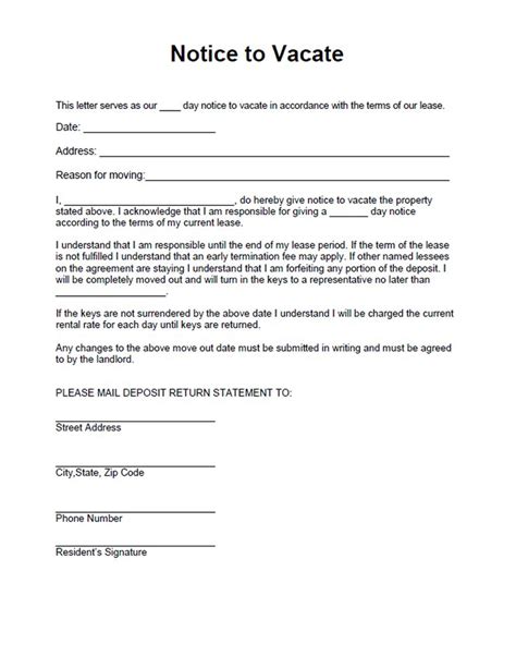 pa notice  vacate form