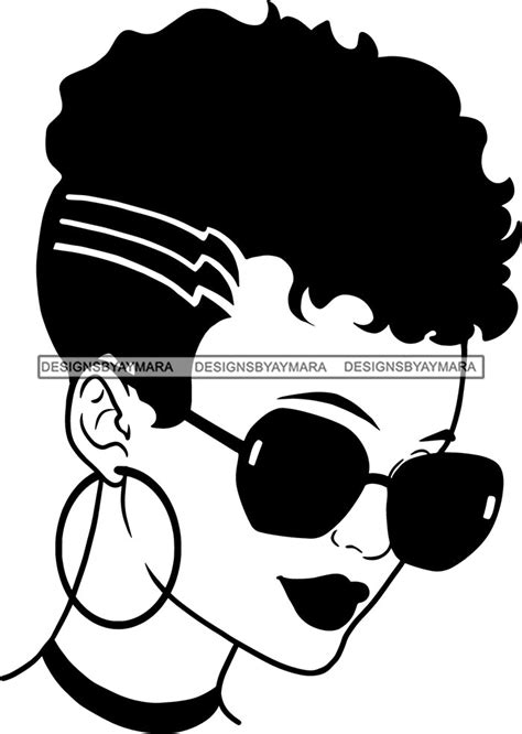 afro girl babe hoop earrings sexy glasses lips under cut lines hair st