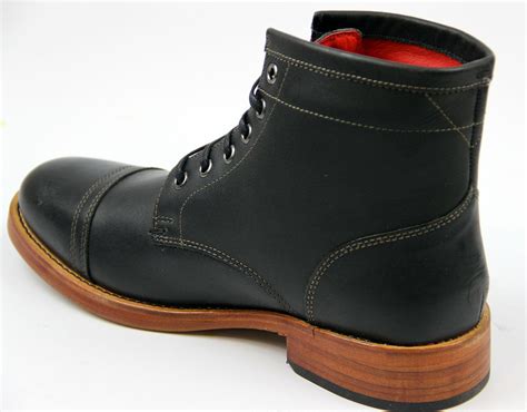 base london bristol retro mod waxy leather ankle boots  black