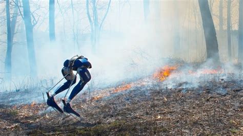 this impressive bipedal robot can walk through burning vegetation