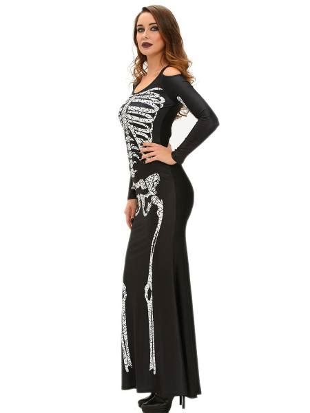 cold shoulder long sleeves halloween adult women skeleton costume