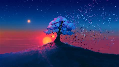Download 1600x900 Wallpaper Dark Tree Sunset Landscape