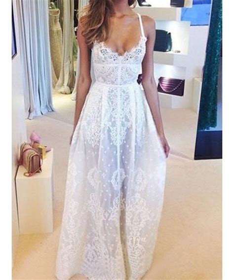 Style Spaghetti Strap Lace Embroidery See Through Women S Maxi Dress