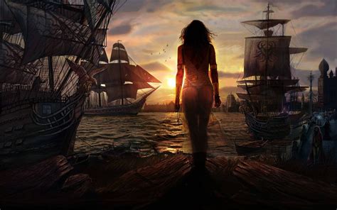 ingyenes háttérképek digitális művészet vitorlás hajó nők fantasy art hosszú haj barna