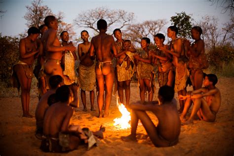San Bushman People Dancing In The African Bush Grashoek