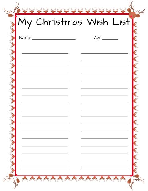 printable christmas list template  printable templates