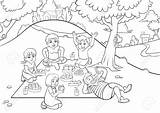 Picnic Drawing Children Clipart Park Kids Cartoon Playing Coloring Colouring Royalty Getdrawings Drawings Clipground sketch template