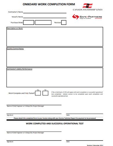 work completion form  examples format