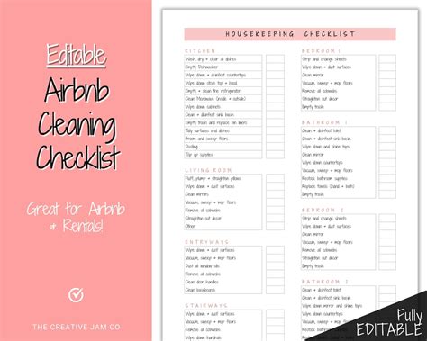 airbnb cleaning checklist editable housekeeping cleaning planner