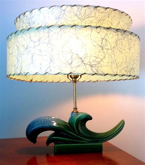 mccoy ceramic lamp  fiberglass shade   antique lamps