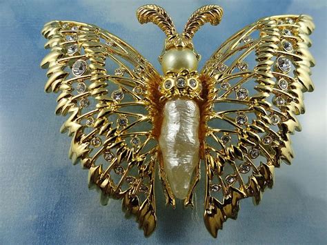 vintage kenneth jay lane large butterfly pin signed butterfly blue
