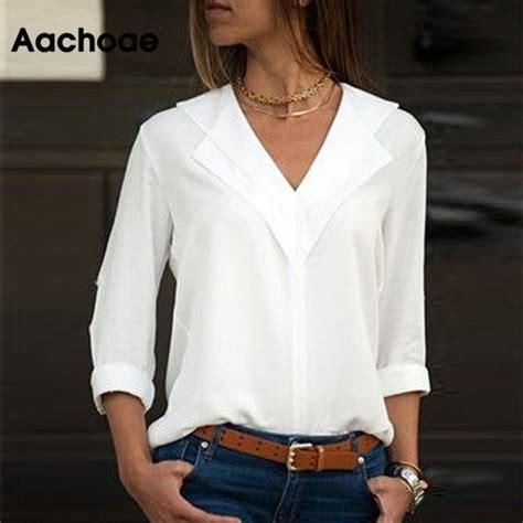 white blouse long sleeve leisure blouse double  neck women tops  blouses solid office shirt