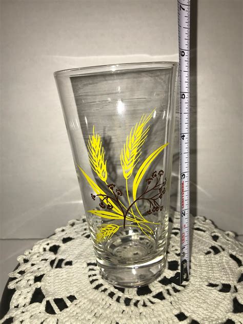Vintage Clear Drinking Glasses With Yellow Brown Wheat 10oz Etsy