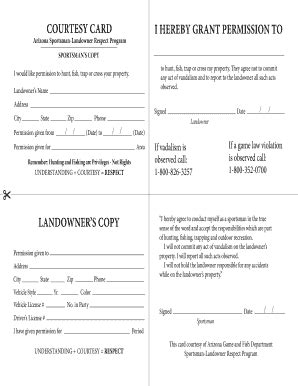 hunting permission cards fill  printable fillable blank pdffiller