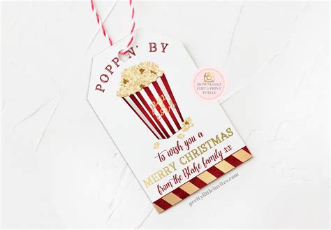 christmas popcorn gift tag printable diy editable holiday etsy espana
