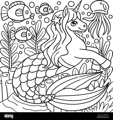 mermaid unicorn coloring page  kids stock vector image art alamy