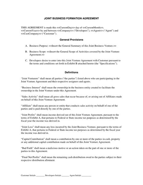 business agreement contract  printable documents