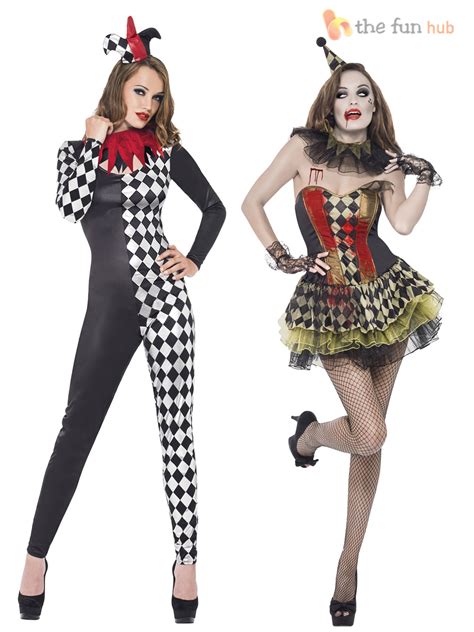 ladies sexy zombie clown harlequin jester halloween costume womens