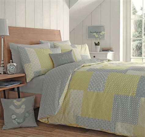 Appletree® Yellow Grey Duvet Cover Patchwork Reversible