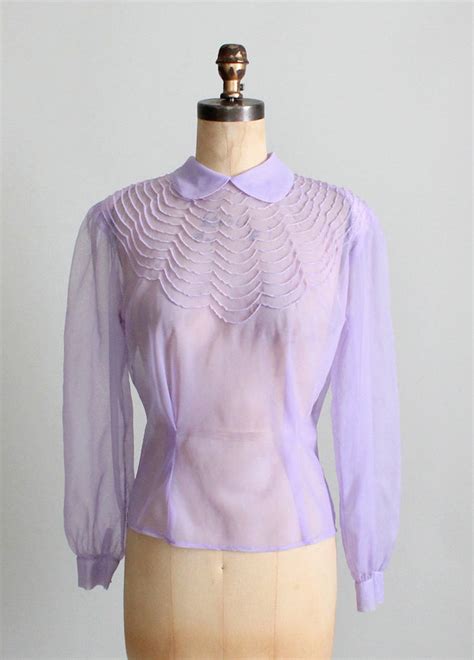 vintage  lavender sheer nylon blouse raleigh vintage