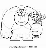 Dog Buff Clipart Holding Flowers Outlined Cartoon Pig Cory Thoman Vector Coloring Royalty Bear Rabbit 2021 Clipartof Regarding Notes sketch template