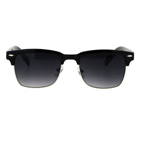 Sa106 Mens Half Rim Rectangular Luxury Hipster Shade Sunglasses Black