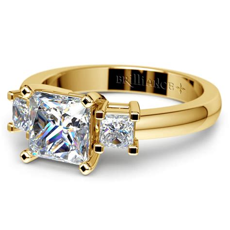 3 Stone Princess Cut Moissanite Ring In Gold 5 Mm