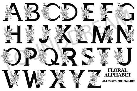 floral alphabet svg  cut files design bundles