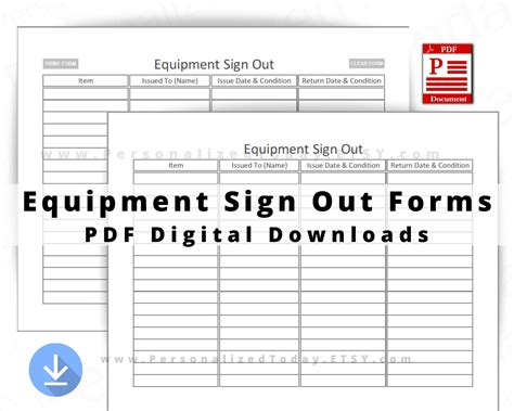 printable equipment sign  sheet  digital   letter size