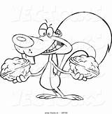 Nuts Squirrel Cartoon Drawing Outline Vector Coloring Holding Two Getcolorings Color Getdrawings sketch template