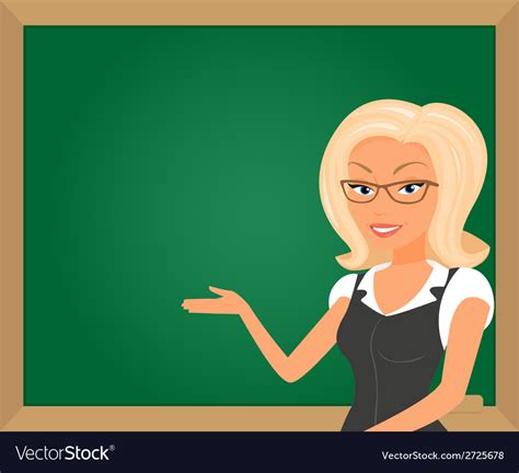 Blonde Teacher Showing Something On Green Board Vector Image