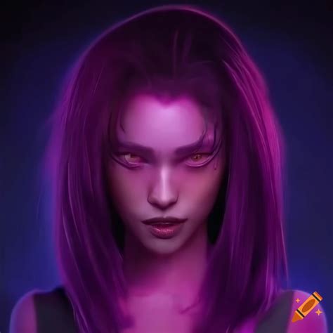 Hyperrealistic Portrait Of A Purple Haired Girl On Craiyon