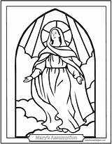 Coloring Mary Pages Assumption Glass Stained Catholic Rosary Sheets Window Drawing Mysteries Heaven Ccd Mother Virgin Blessed Into Church Wind sketch template