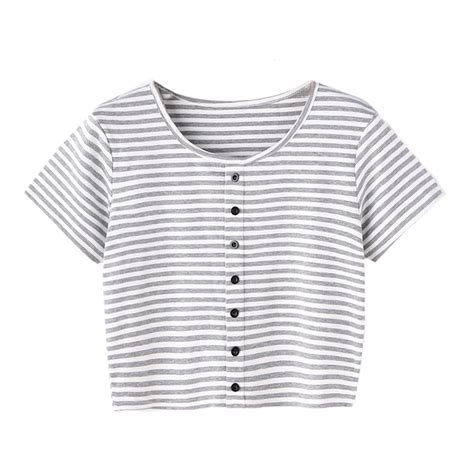 Bailey Cute Button Up Striped Crop Top T Shirt In Black