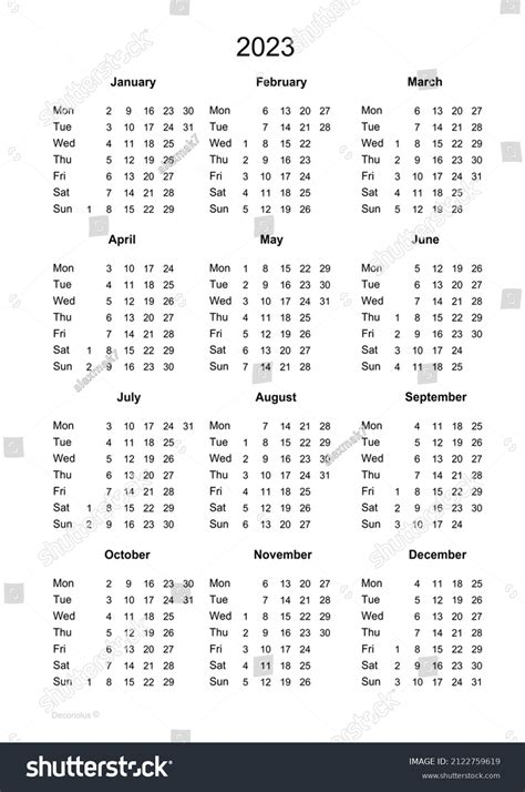 calendar  printable calendar  monday stock illustration