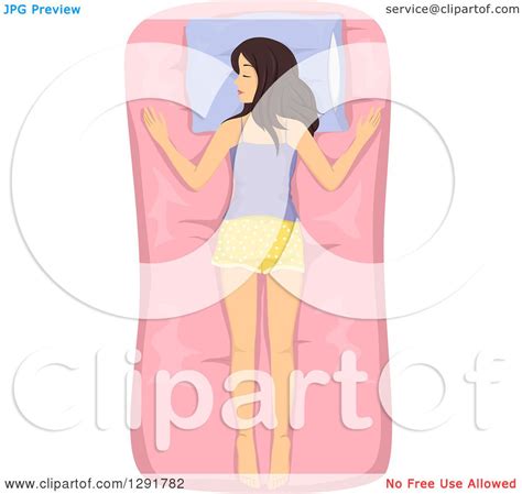 Clipart Of A Brunette Caucasian Woman Sleeping In The Free Fall Stomach