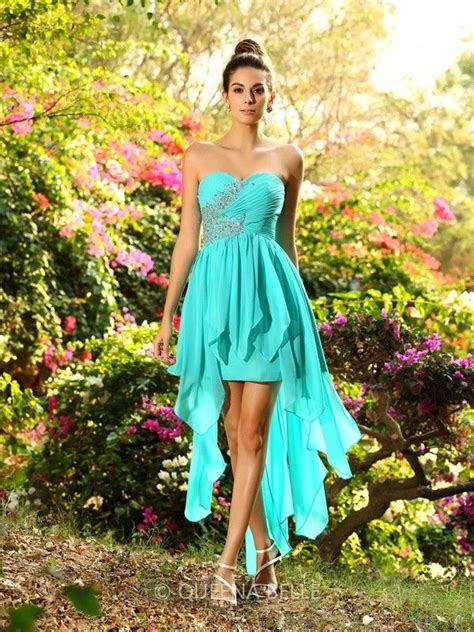 lineprincess sweetheart chiffon sleeveless asymmetrical bridesmaid dresses turquoise