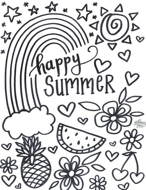 happy summer coloring page printable bethany joy art
