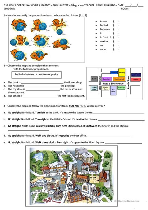 directions  prepositions  place english esl worksheets
